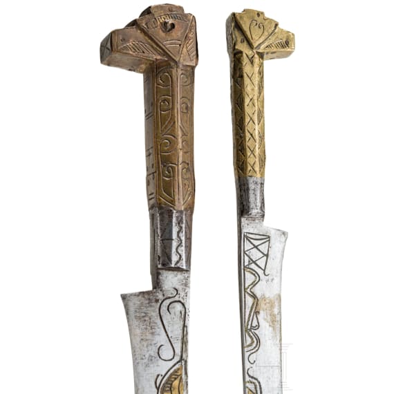 A Algerian brass-inlaid flyssa and a dagger, 19th century