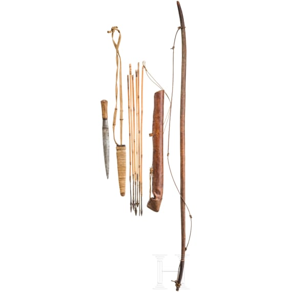 Bow with quiver, arrows, and knife, Africa, 20th century.
