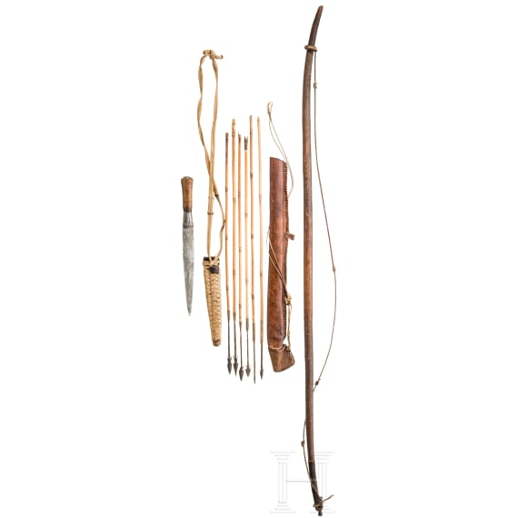 Bow with quiver, arrows, and knife, Africa, 20th century.