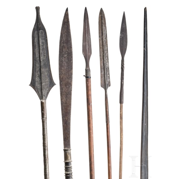 Six Central African spears, circa 1900