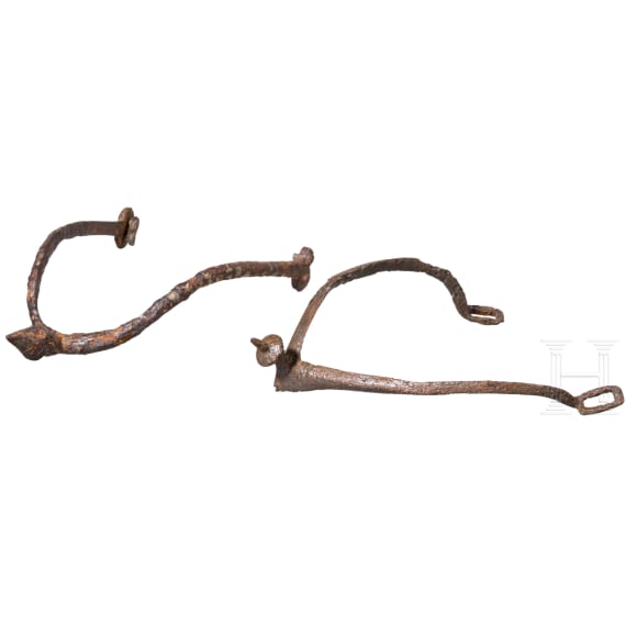 Two German iron knightly spurs, 11th/12th century