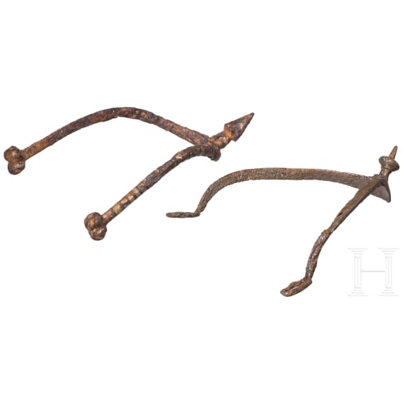 Two German iron knightly spurs, 11th/12th century