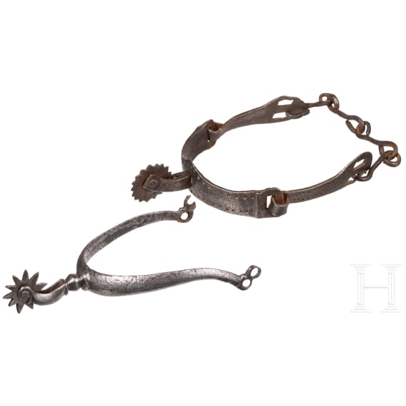 Two German iron rowel spurs, 17th century