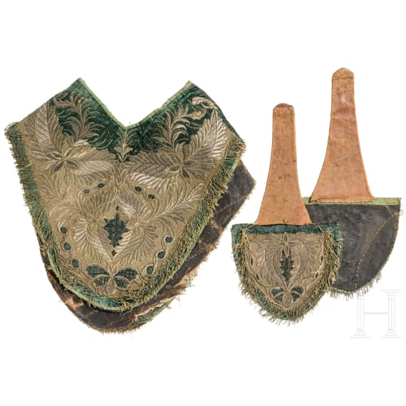 A fine set of French embroidered saddle pads, ca. 1720
