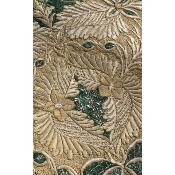A fine set of French embroidered saddle pads, ca. 1720