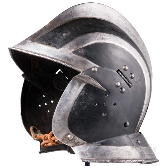 A South German or Swiss black and white burgonet, circa 1560/70