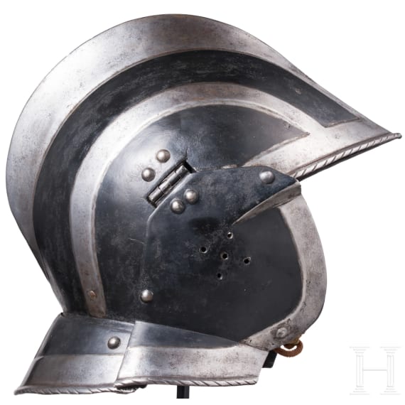 A South German or Swiss black and white burgonet, circa 1560/70