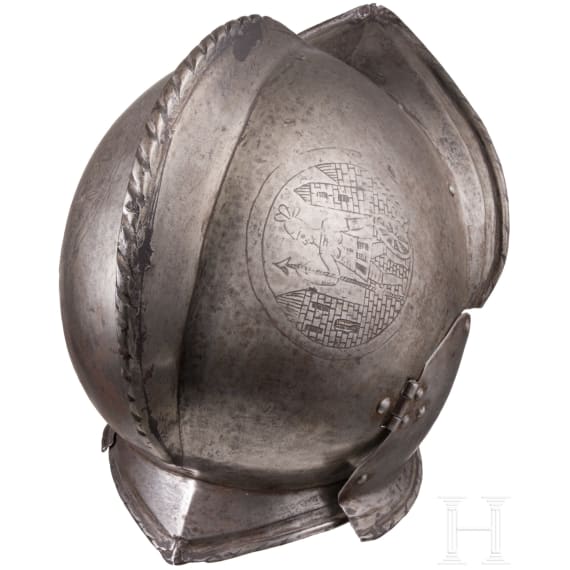 A South German burgonet with engraved decoration, circa 1570
