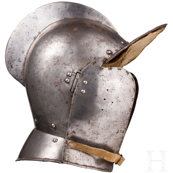 A South German or Swiss burgonet retaining the original leather lining, circa 1600