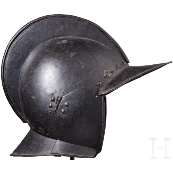 A blackened German burgonet, circa 1600