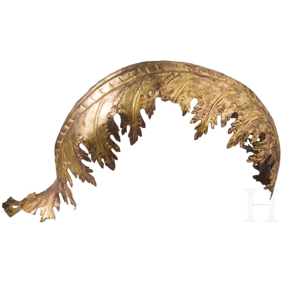 A fire gilt mount of a Venetian parade barbuta, 17th/18th century