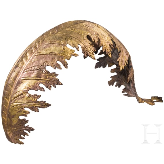 A fire gilt mount of a Venetian parade barbuta, 17th/18th century