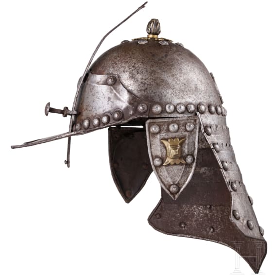 An officer's lobster tail helmet, collector's replica in the style of the 2nd half of the 17th century