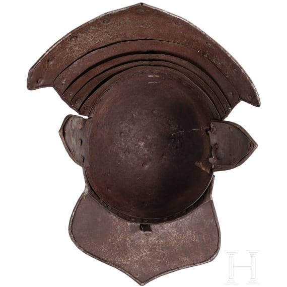 An officer's lobster tail helmet, collector's replica in the style of the 2nd half of the 17th century
