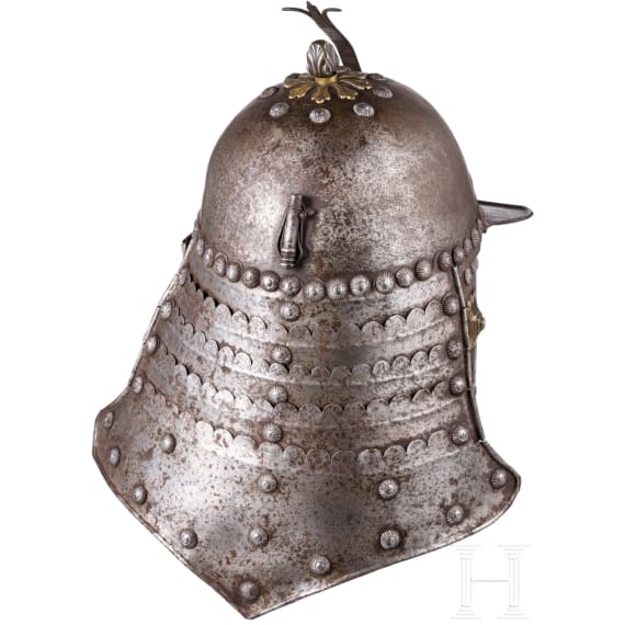 An officer's lobster tail helmet, collector's replica in the style of the 2nd half of the 17th century