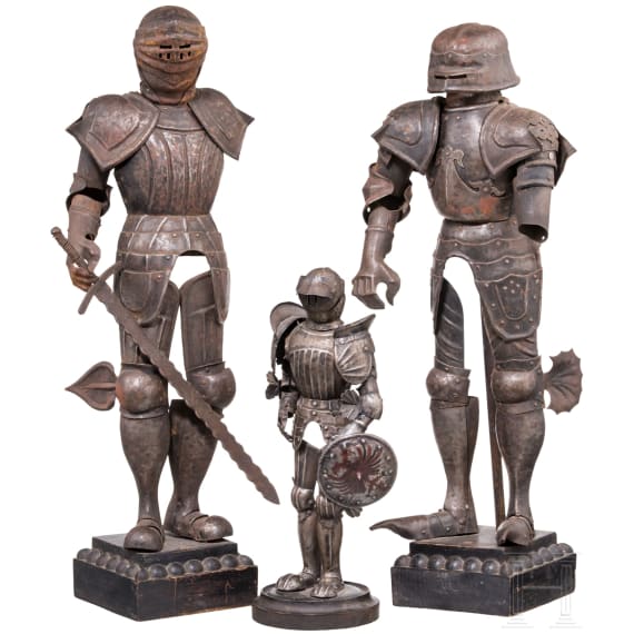 Tree German miniature suits of armour, ca. 1900