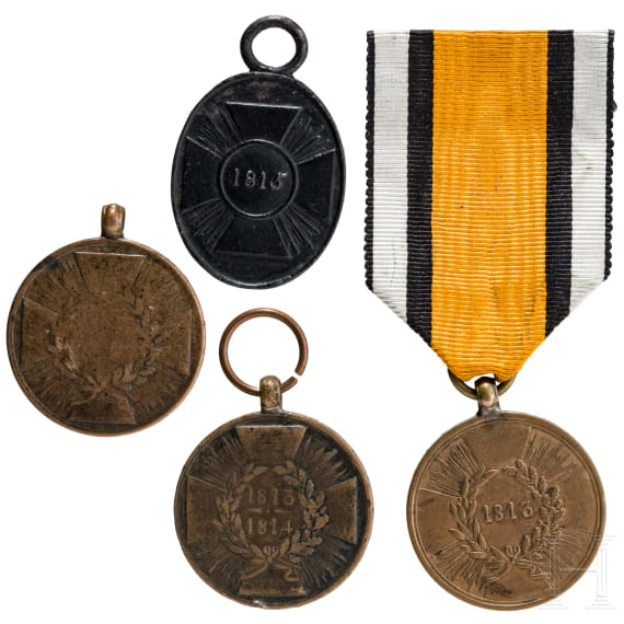 Vier preu&szlig;ische Kriegsdenkm&uuml;nzen aus den Jahren 1813 bis 1815