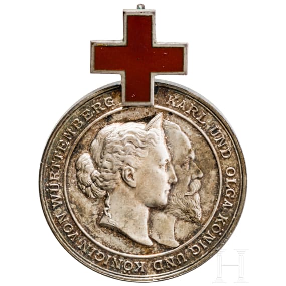 Karl-Olga-Medaille in Silber, im Verleihungsetui