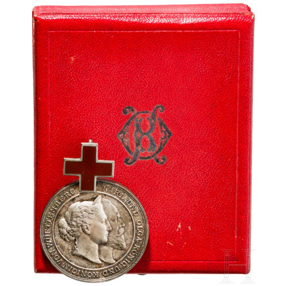 Karl-Olga-Medaille in Silber, im Verleihungsetui