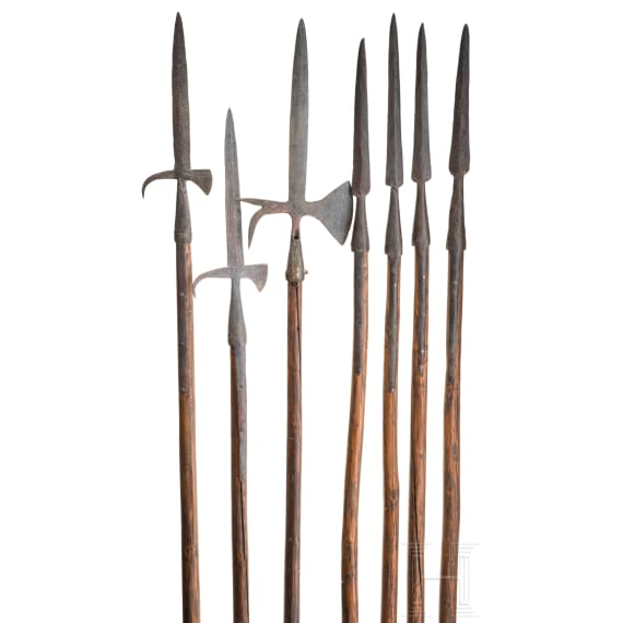 Seven German peasant polearms, German, 18th century.