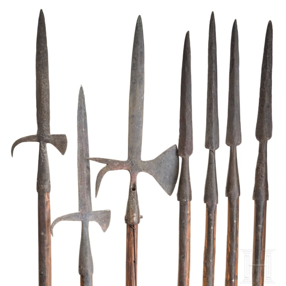 Seven German peasant polearms, German, 18th century.