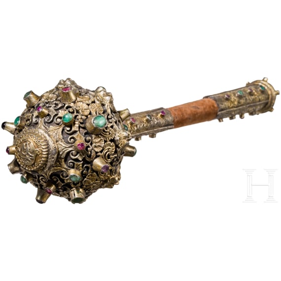 A fine Transylvanian silver-mounted mace, mid 19th century