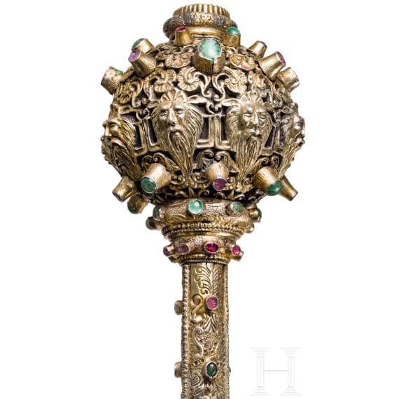A fine Transylvanian silver-mounted mace, mid 19th century
