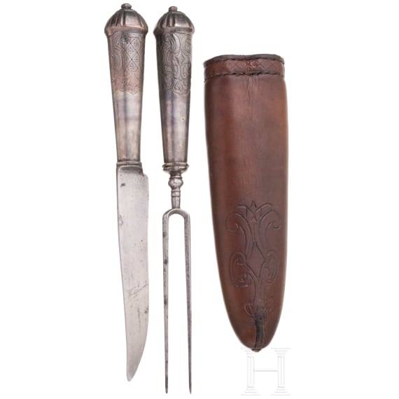 A German set of silver travelling cuttlery, mid 18th century