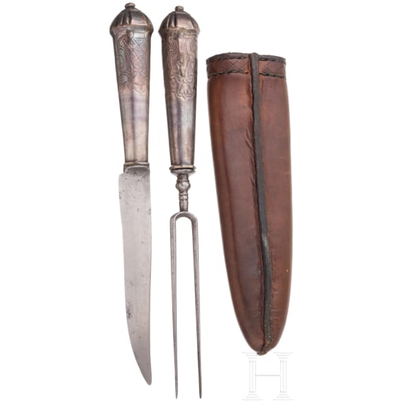 A German set of silver travelling cuttlery, mid 18th century