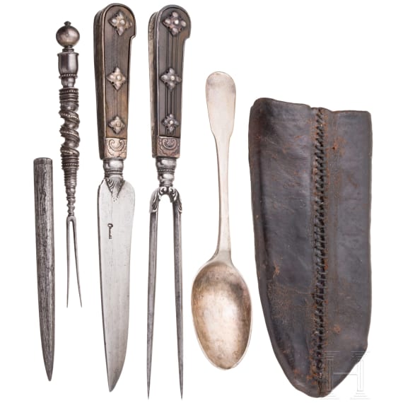 A silver mounted Salzburg set of travelling cuttlery, late 18th century
