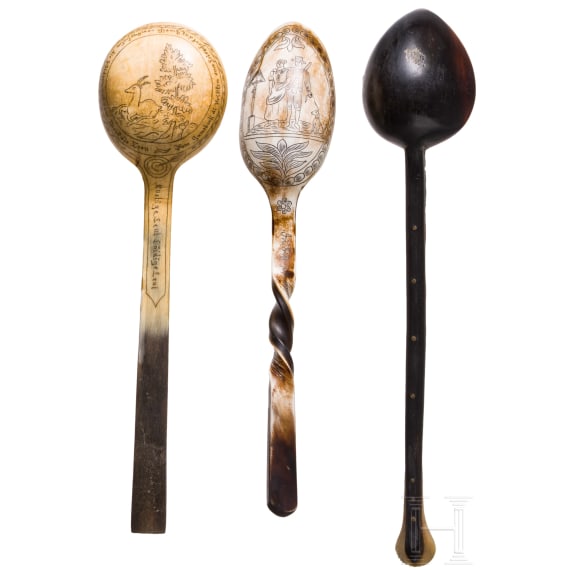 Three horn spoons, including Sterzing, first half of the 19th century