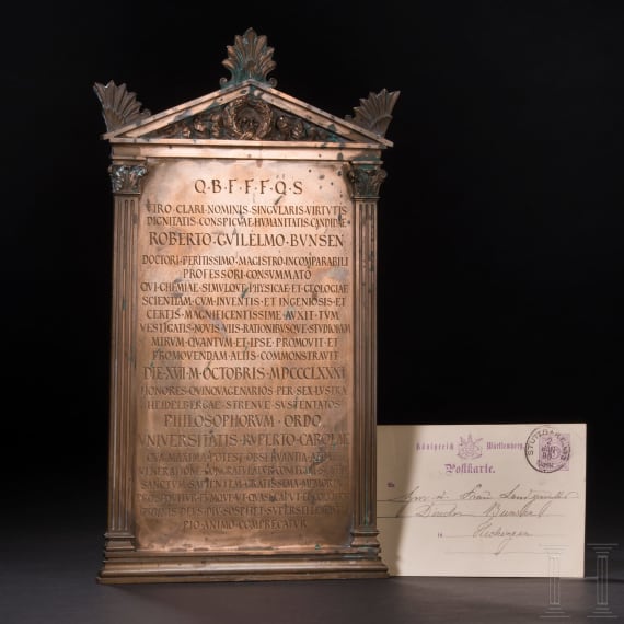 Robert Wilhelm Bunsen - Bronzetafel der Universit&auml;t Heidelberg, datiert 1881