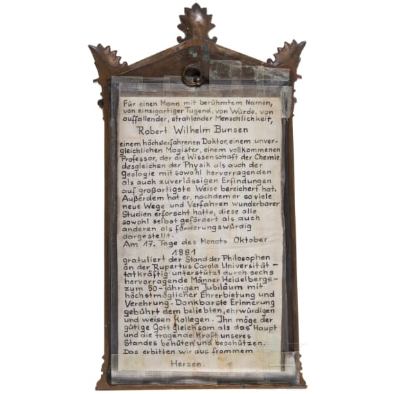Robert Wilhelm Bunsen - Bronzetafel der Universit&auml;t Heidelberg, datiert 1881