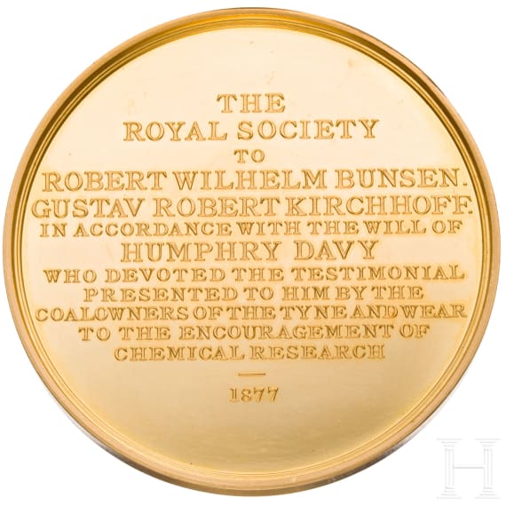Robert Wilhelm Bunsen - Goldene Humphry-Davy-Medaille der Royal Society, Erstverleihung von 1877