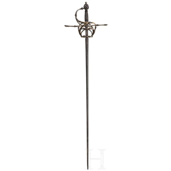 A fine German rapier with gold and silver damascened guard, circa 1600