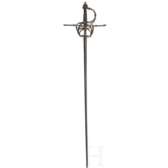 A fine German rapier with gold and silver damascened guard, circa 1600