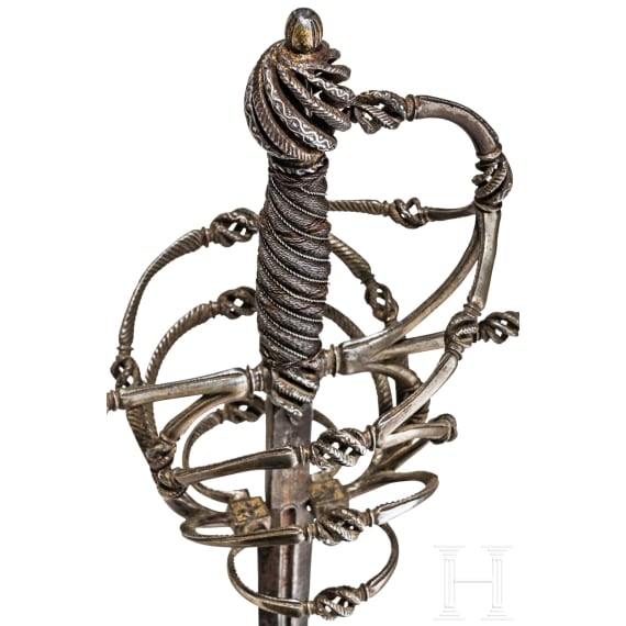 A fine German rapier with gold and silver damascened guard, circa 1600