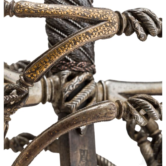 A fine German rapier with gold and silver damascened guard, circa 1600