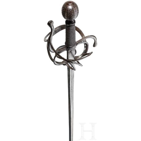 A Dutch or English rapier with silver-inlaid hilt, circa 1610