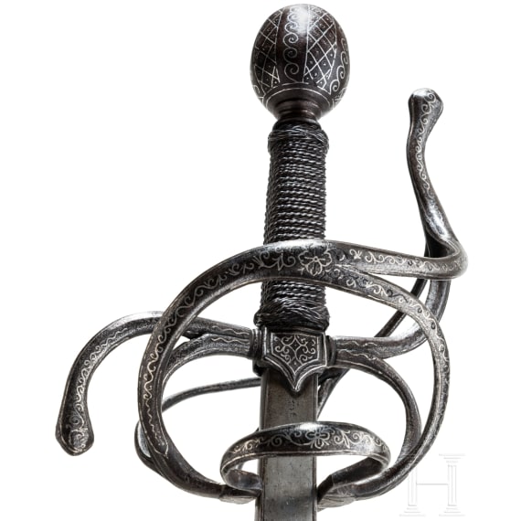 A Dutch or English rapier with silver-inlaid hilt, circa 1610