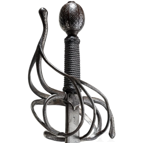 A Dutch or English rapier with silver-inlaid hilt, circa 1610