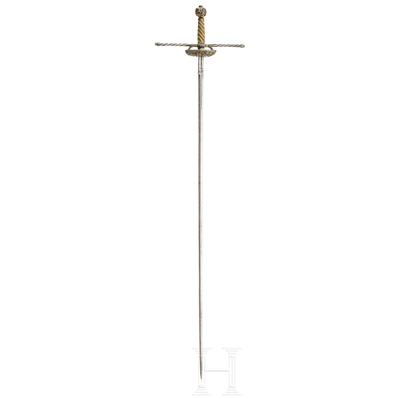 A Dutch or Flemish cup-hilt rapier with chiselled decoration, mid-17th century