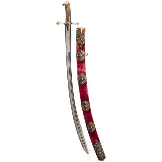 A silver-mounted Polish sabre set with turquoises, 2nd half of the 17th century