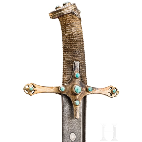 A silver-mounted Polish sabre set with turquoises, 2nd half of the 17th century