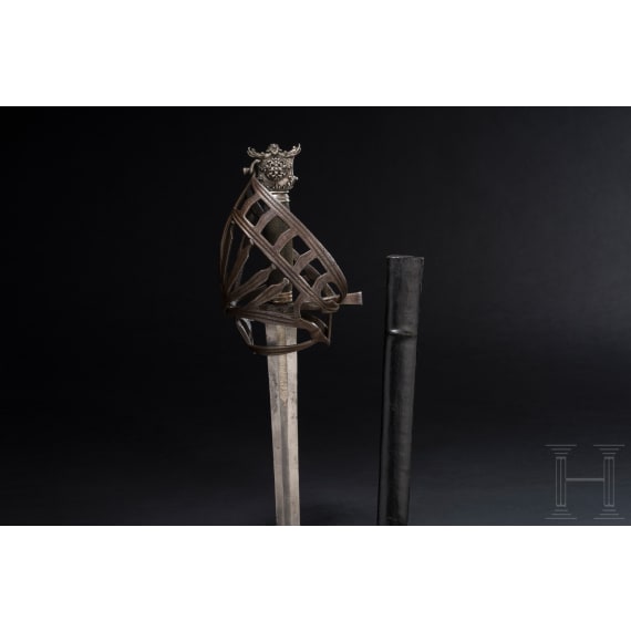 A significant Italian silver-mounted officer's schiavona with Prussian sword blade, 17th/18th century