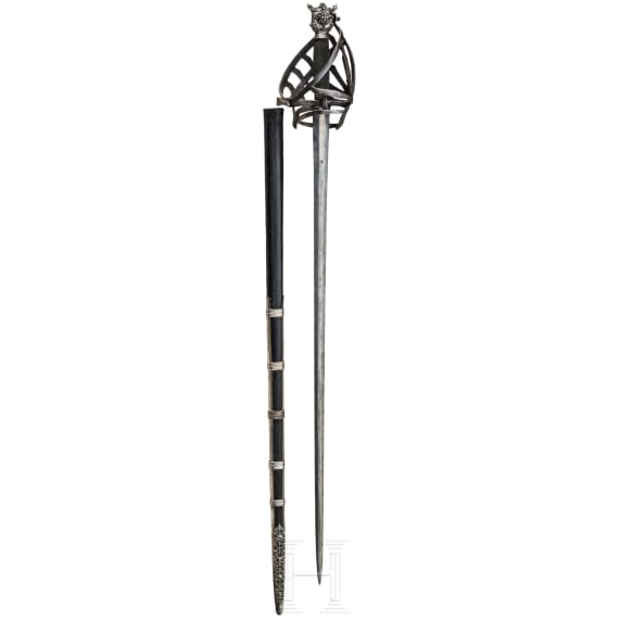A significant Italian silver-mounted officer's schiavona with Prussian sword blade, 17th/18th century