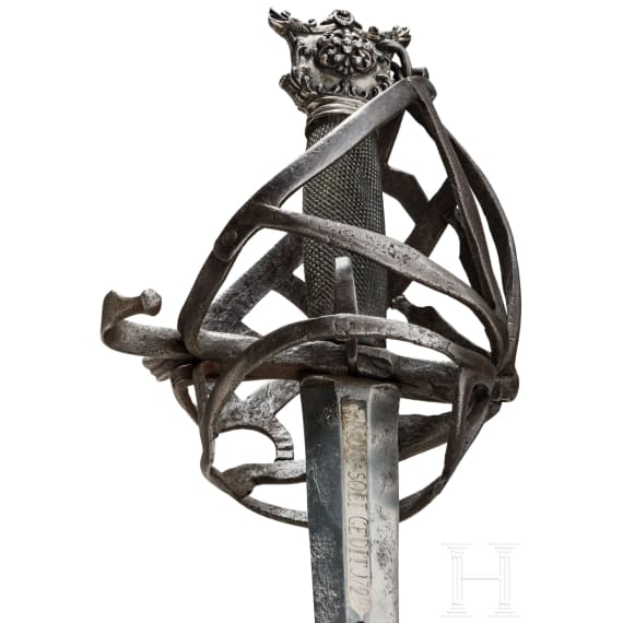 A significant Italian silver-mounted officer's schiavona with Prussian sword blade, 17th/18th century