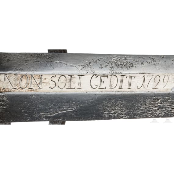 A significant Italian silver-mounted officer's schiavona with Prussian sword blade, 17th/18th century