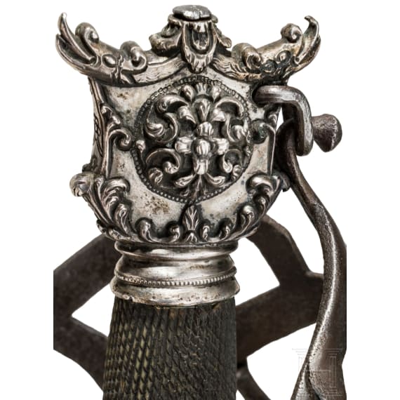 A significant Italian silver-mounted officer's schiavona with Prussian sword blade, 17th/18th century