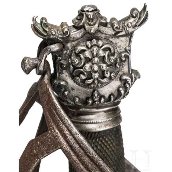 A significant Italian silver-mounted officer's schiavona with Prussian sword blade, 17th/18th century